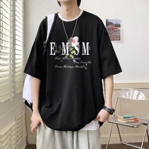 220克夏装新款印花宽松港仔百搭学生休闲圆领短袖t恤Y385P25图片