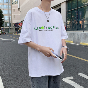 505-1-Y128中性风情侣T恤夏装超火短袖男潮流港风男女白图片
