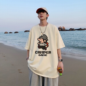 wassup happy卡通短袖t恤男款夏季潮流设计感宽松大码休闲五分袖图片
