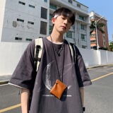 2023夏装新款抽象月球宽松港仔百搭学生休闲圆领短袖t恤Y289P25黑，男装T恤，电商B219