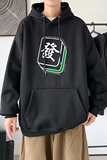 2021秋冬潮麻将发字印花港仔宽松情侣连帽卫衣Y069黑，男装卫衣，电商B219