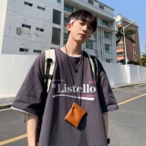 2024新款220g重磅纯棉港风男美式大版型宽松落肩短袖T恤Y653P25白，男装T恤，电商B219
