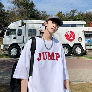 2023夏装新款英文印花宽松港仔百搭学生休闲圆领短袖t恤Y291P25米图片
