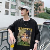 2023夏装新款卡通印花宽松港仔百搭学生休闲圆领短袖t恤Y298P25白，男装T恤，电商B219