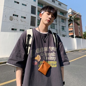 220克夏装新款印花宽松港仔百搭学生休闲圆领短袖t恤Y451P25图片