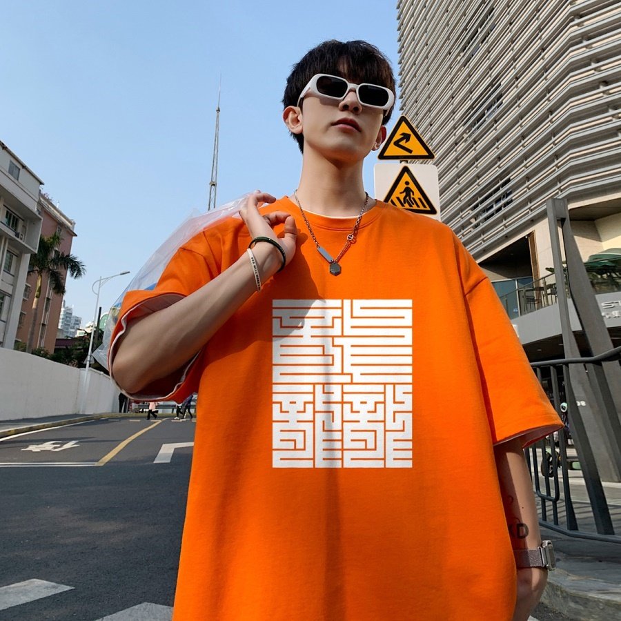 龙年LOGO重磅品质纯棉港风男美式大版型宽松落肩短袖T恤Y616P25白,男装T恤,电商B219