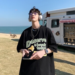 220克夏装新款印花宽松港仔百搭学生休闲圆领短袖t恤Y451P25图片