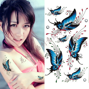 纹身贴防水女持久蓝色蝴蝶小清新韩国优雅个性 手腕胸前