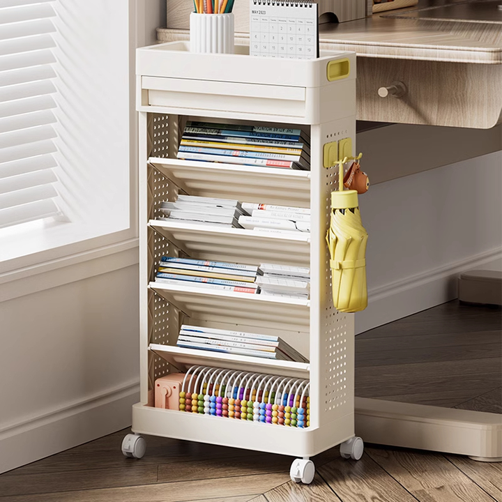 日本书包置物架可移动小推车学生儿童落地书架桌面多层书柜收纳架