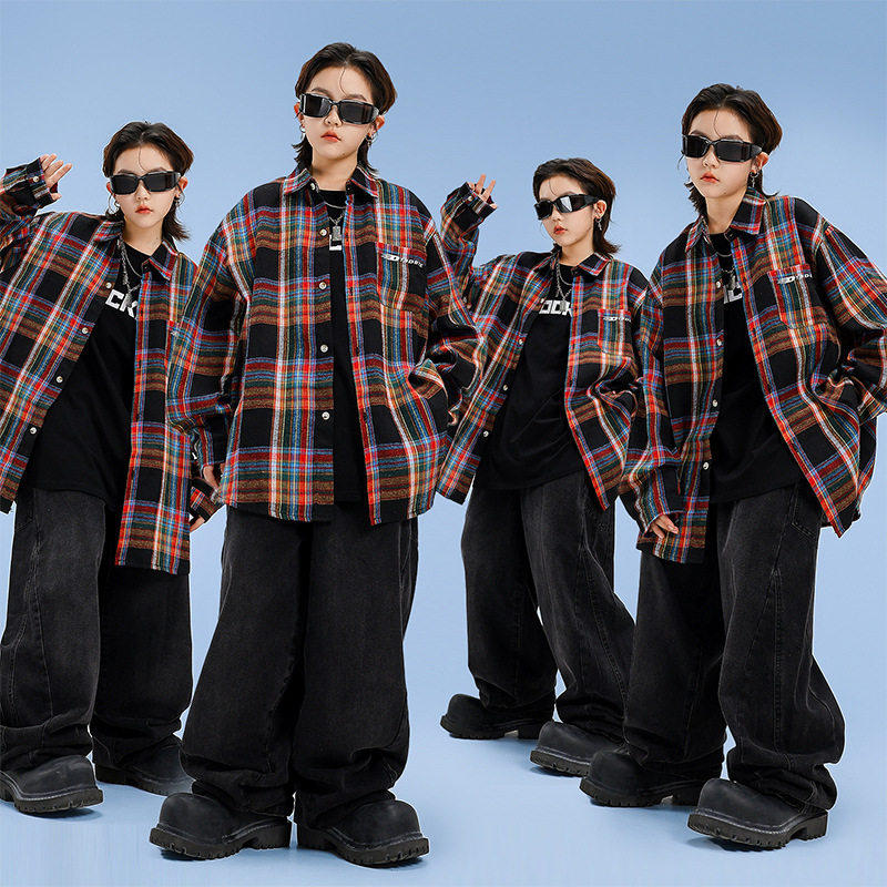 儿童街舞潮服套装男童痞帅格子长袖popping衬衫中小学生班服套装,童装/婴儿装/亲子装,儿童演出服,淘宝优惠券,粉丝福利购,淘宝优惠卷