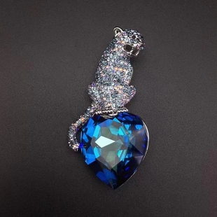 豹子海洋之心水晶高档胸针男女气质奢华胸花大衣大别针配饰送妈妈