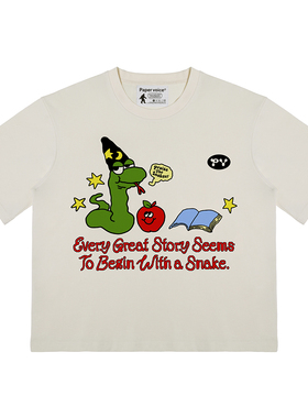 Paper voice25蛇年限定美式复古印花boxy版型风格T恤趣味短袖男女
