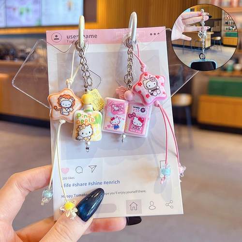 创意DIY凯蒂猫串珠手机链钥匙扣挂件情侣miu系包包挂饰钥匙链配件
