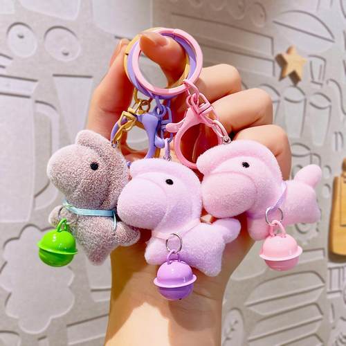 创意植绒铃铛招财猫钥匙扣学生书包挂件汽车钥匙链配饰小礼品
