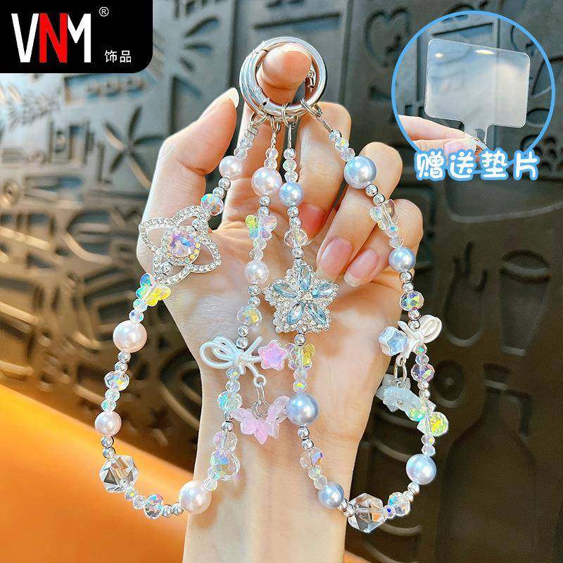 高级感蝴蝶水晶手机挂链ins风精品手作串珠手链女款挂件手腕挂饰