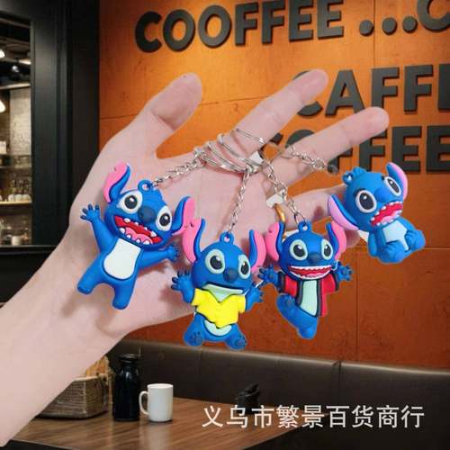 跨境爆款创意卡通史迪仔钥匙扣PVC公仔钥匙链包挂件学生礼品活动