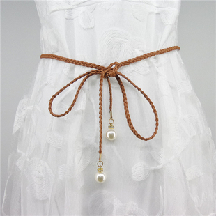 女士腰链编织细皮腰带蕾丝百搭连衣裙子装 饰腰绳打结无孔收腰皮带