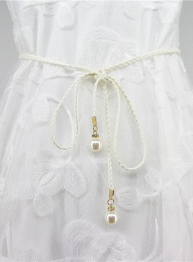 文艺复古森女系民族风编织流苏白色棉腰带女细装饰绳子连衣裙百搭