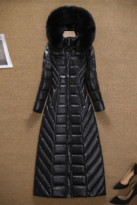 2025新款时尚大毛领免洗羽绒棉服女长款过膝到脚踝加厚修身超长