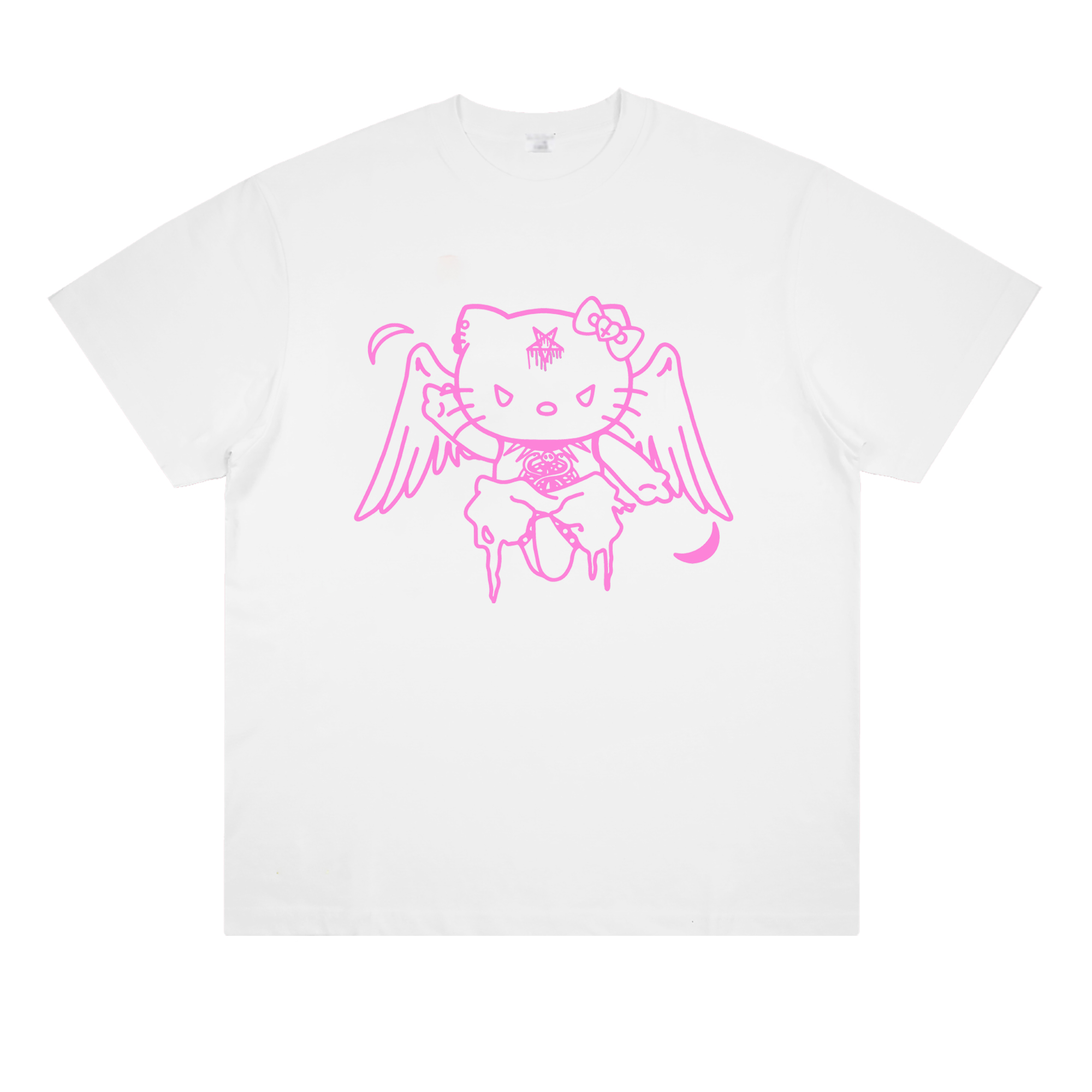 恶魔kitty朋克日系亚文化设计印花短袖纯棉万圣节周边个性T恤半袖