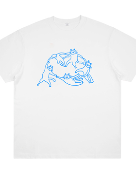 马蒂斯跳舞的猫夏季新款短袖t恤宽松休闲纯棉百搭男女情侣创意