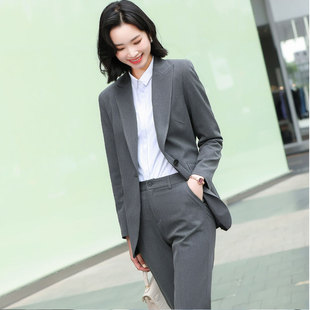 工作服气质 女春秋小个子ol正装 商务风灰色职业西装 套装