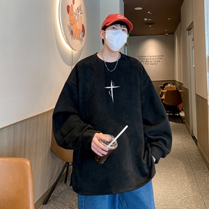 YJ7463P45直播品质男士麂皮绒卫衣圆领男上装侧开叉下摆卫秋冬卫图片