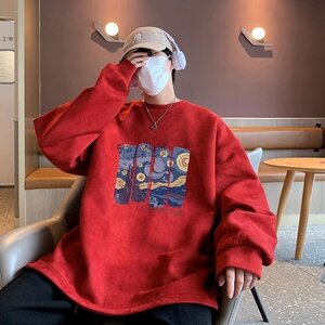 YJ7308P45直播品质男士麂皮绒卫衣圆领男上装侧开叉下摆卫秋冬卫图片