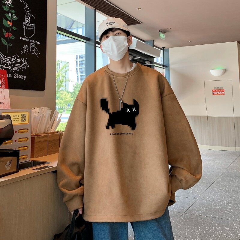 YJ7286P45直播品质重磅麂皮绒卫衣圆领男上装开叉下摆卫秋冬卫,男装卫衣,星座510A-5