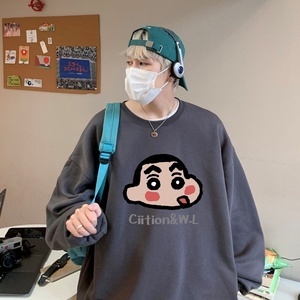 Y7295P38直播品质棉卫衣男士圆领卫衣宽松大落肩印花卫衣秋装新品图片