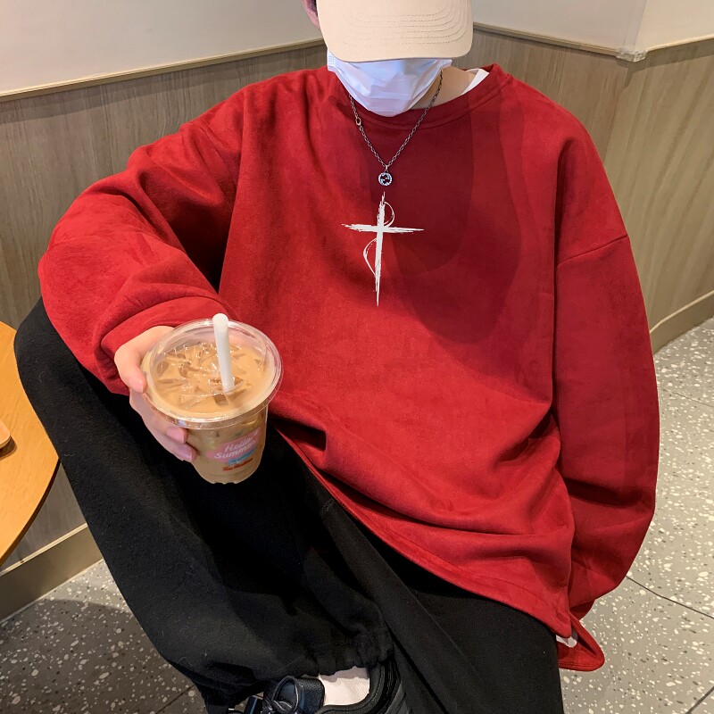 YJ7463P45直播品质男士麂皮绒卫衣圆领男上装侧开叉下摆卫秋冬卫，男装卫衣，星座510A-5