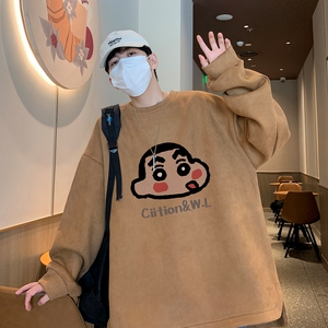 YJ7297P45直播品质男士麂皮绒卫衣圆领男上装侧开叉下摆卫秋冬卫图片