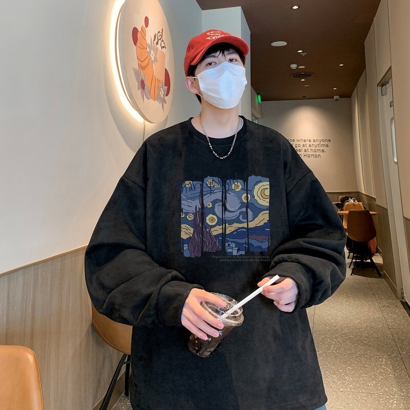 YJ7308P45直播品质男士麂皮绒卫衣圆领男上装侧开叉下摆卫秋冬卫图片
