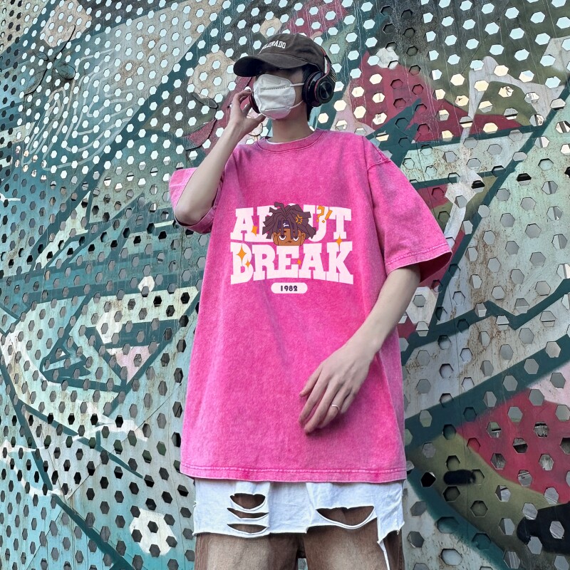TF6416P38新潮水洗做旧蜡染T恤高街小欧风T恤港风宽松T恤,男装T恤,星座510A-5