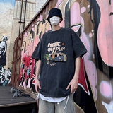 欧美高街t恤原创短袖男设计感小众夏季潮牌痞帅潮流宽松半袖体恤，男装T恤，星座510A-5