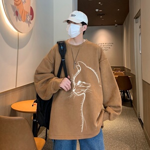 YJ7268P45麂皮绒卫衣圆领男上装开叉下摆卫秋冬卫直播品质图片