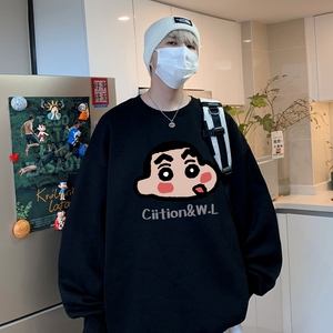 Y7295P38直播品质棉卫衣男士圆领卫衣宽松大落肩印花卫衣秋装新品图片