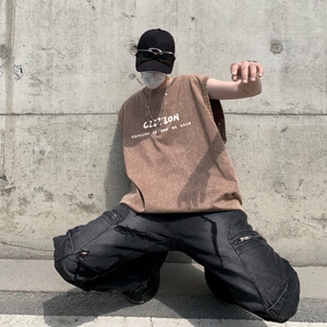 TR6869P35复古无袖T恤男士宽松潮牌背心无袖T水洗蜡染潮牌T恤夏季图片