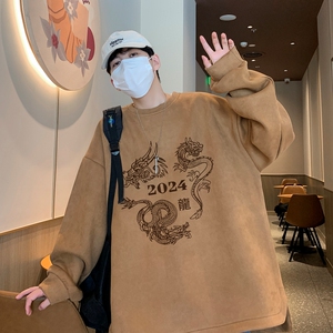 YJ7468P45直播品质男士麂皮绒卫衣圆领男上装侧开叉下摆卫秋冬卫图片
