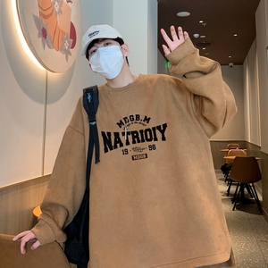 YJ7274P45直播品质重磅麂皮绒卫衣圆领男上装侧开叉下摆卫秋冬卫图片