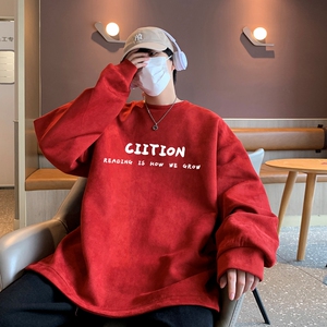 YJ7271P45直播品质重磅麂皮绒卫衣圆领男上装开叉下摆卫秋冬卫图片
