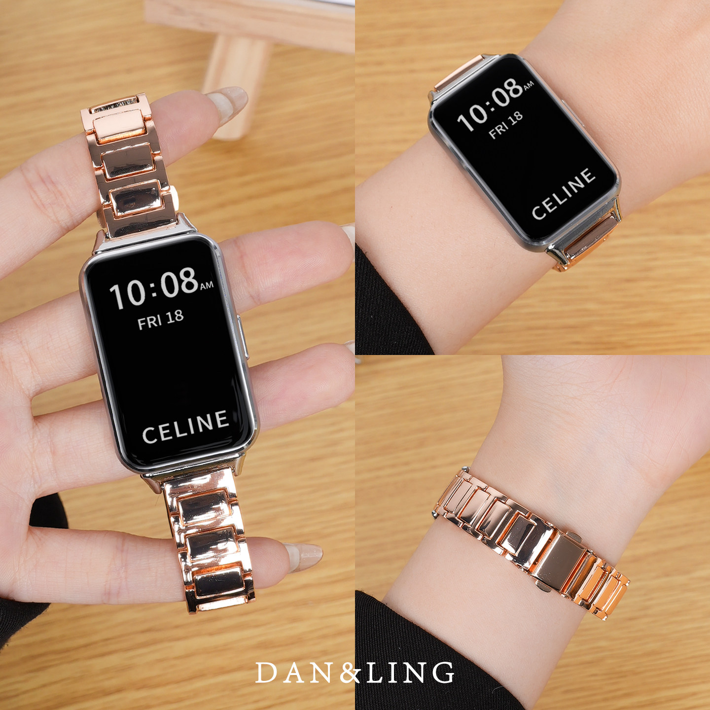 丹灵公主适用华为手环11表带10手表9荣耀8金属腕表带11pro新款蓝气球工字三株钢带nfc链夏天替换带女运动配件