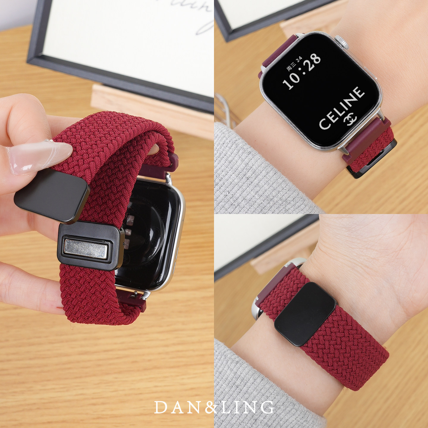 适用华为FIT4手表表带FIT3pro智能手表新款酒红色编织watch gt6腕表带三代手环磁吸表链fit2配件男夏天替换带