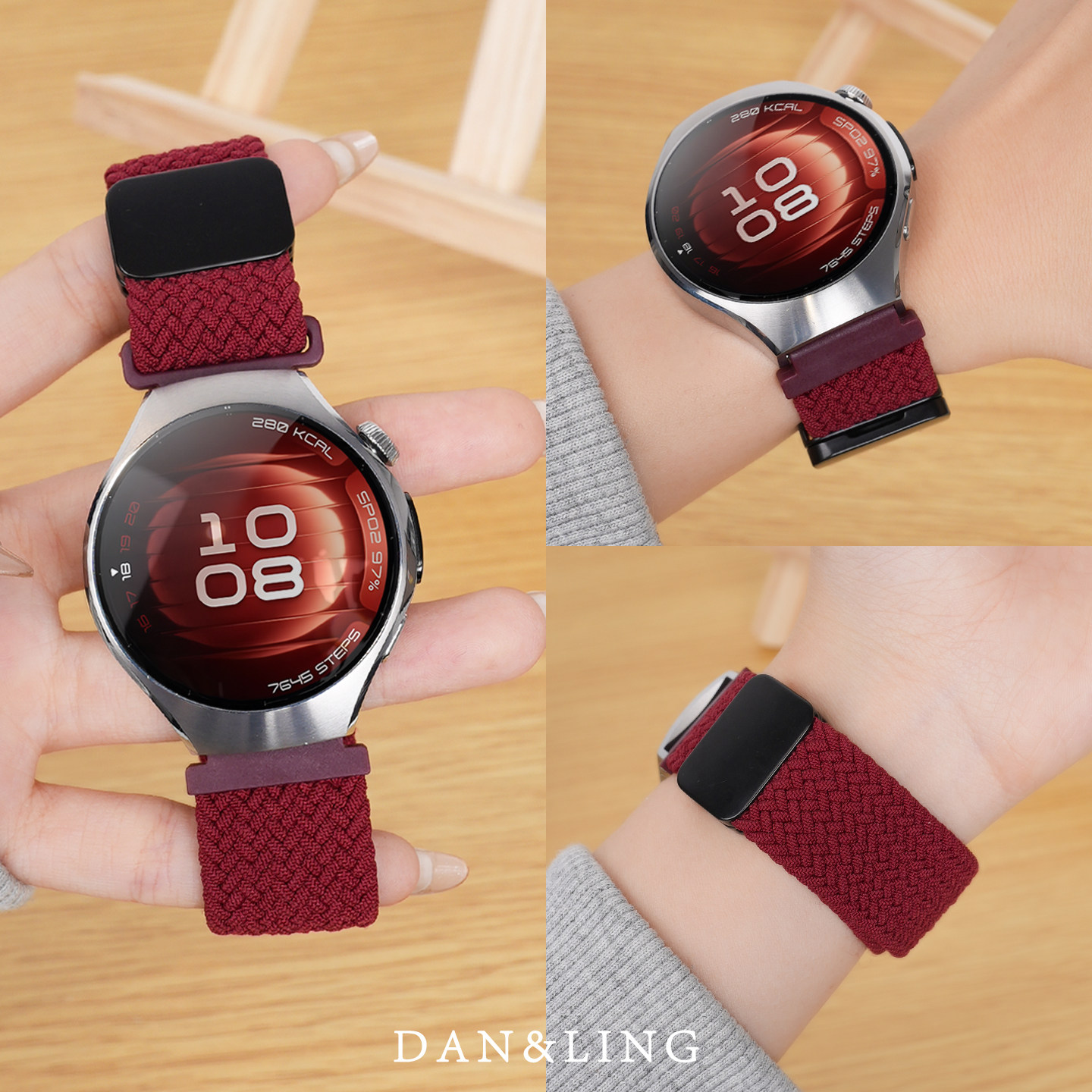 丹灵公主适用华为watch5表带gt6手表女款watch4pro新款黑砂红watchgt5磁吸腕带gt4女高级感gt3尼龙编织运动男