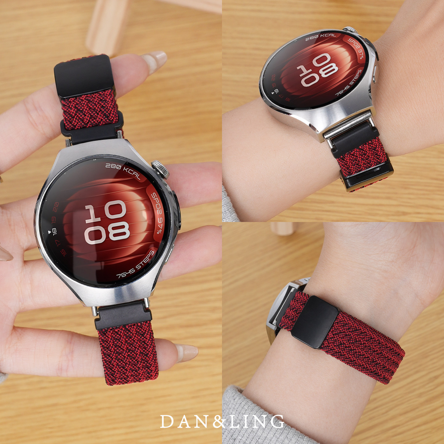 丹灵公主适用华为watch5表带gt6手表女款watch4pro新款黑砂红gt5尼龙编织替换带watch3女高级感gt4磁吸3腕带