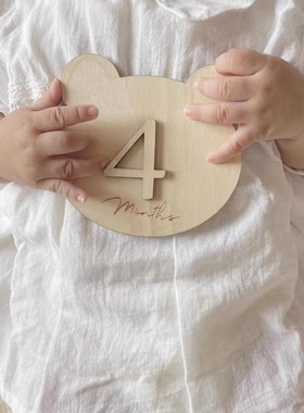 韩国ins风木质英文12个月百天满月周岁孕期成长记录拍照道具布置