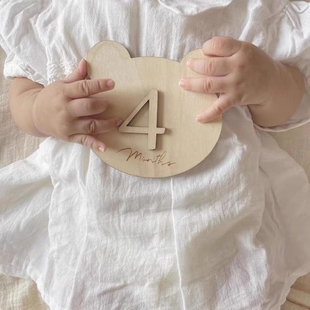 韩国ins风木质英文12个月百天满月周岁孕期成长记录拍照道具布置