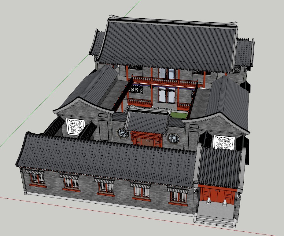 中式京式合院别墅大宅民居民宅住宅民宿建筑设计草图大师su模型