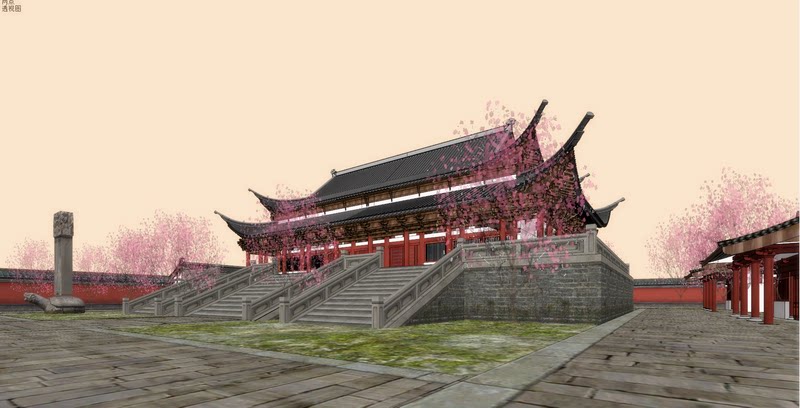 唐代唐朝风格仿古宫殿皇宫大殿寺庙寺院建筑规划草图大师su模型