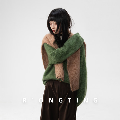 绒汀 RONGTING【定制花纱】 山羊绒拉绒拉毛+绵羊毛女针织打底衫